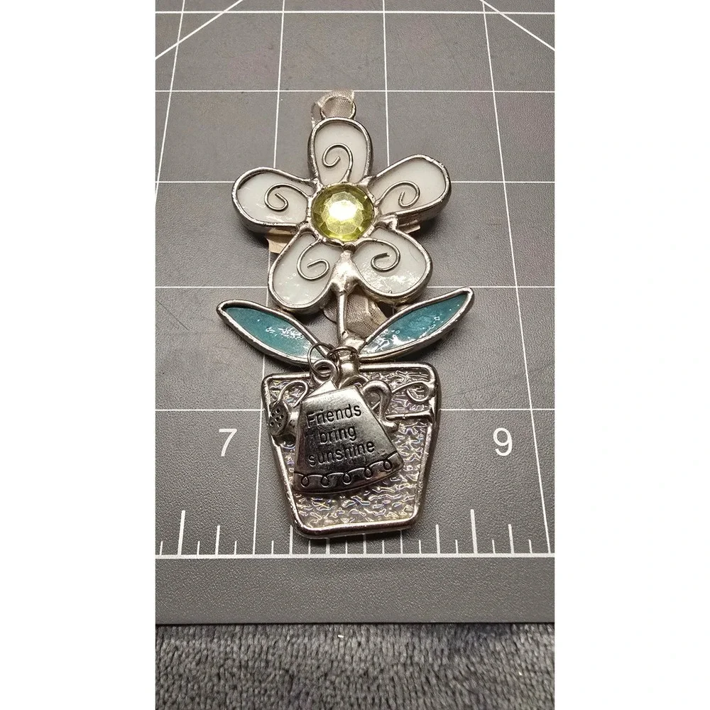 Ganz Friends Bring Sunshine Stained Glass Flower Ornament EA3195 White Teal